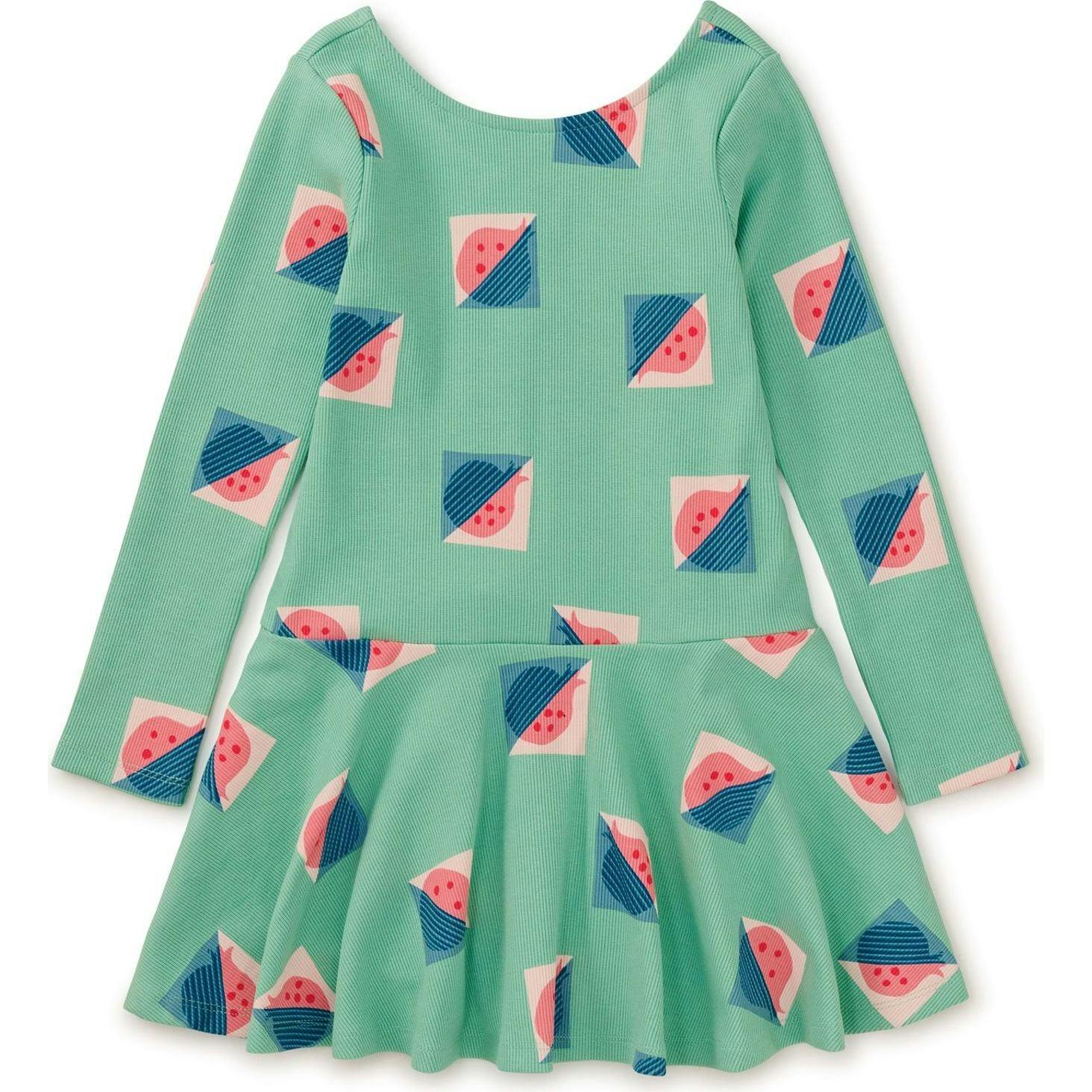 Modern Print Ribbed Drop Waist Skater Dress, Multi
