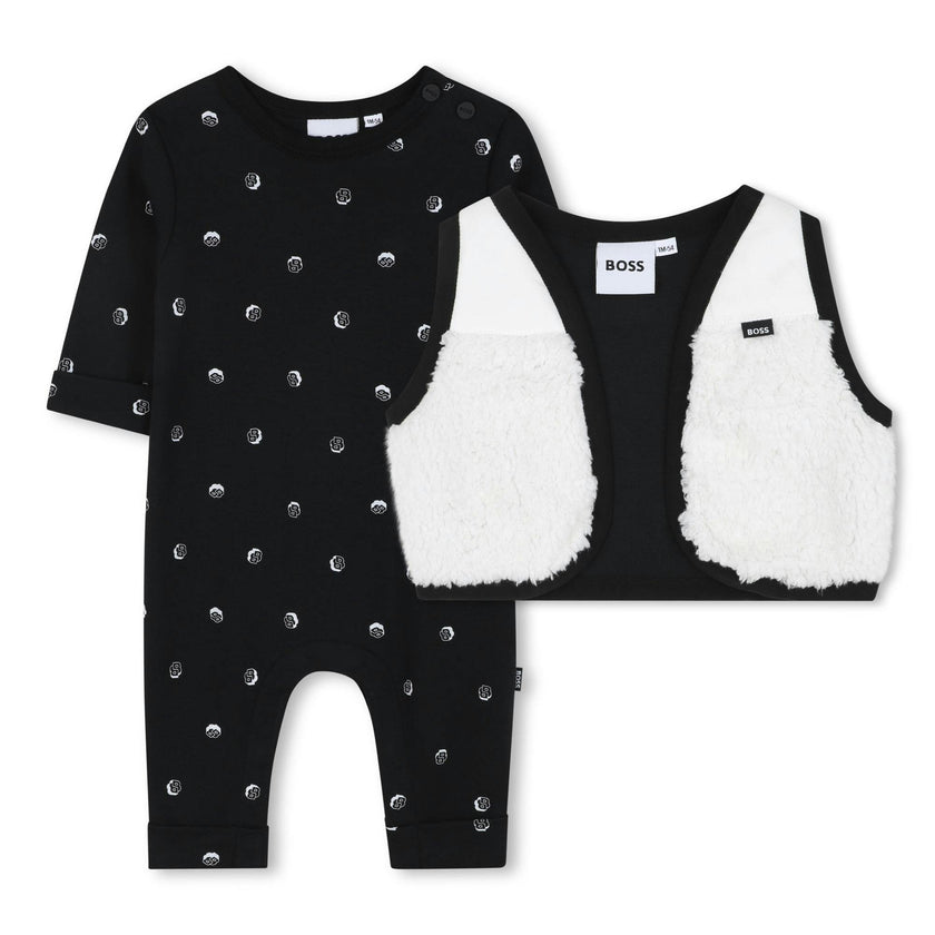 Kids Black Polka Dot Baby Romper and Vest Set