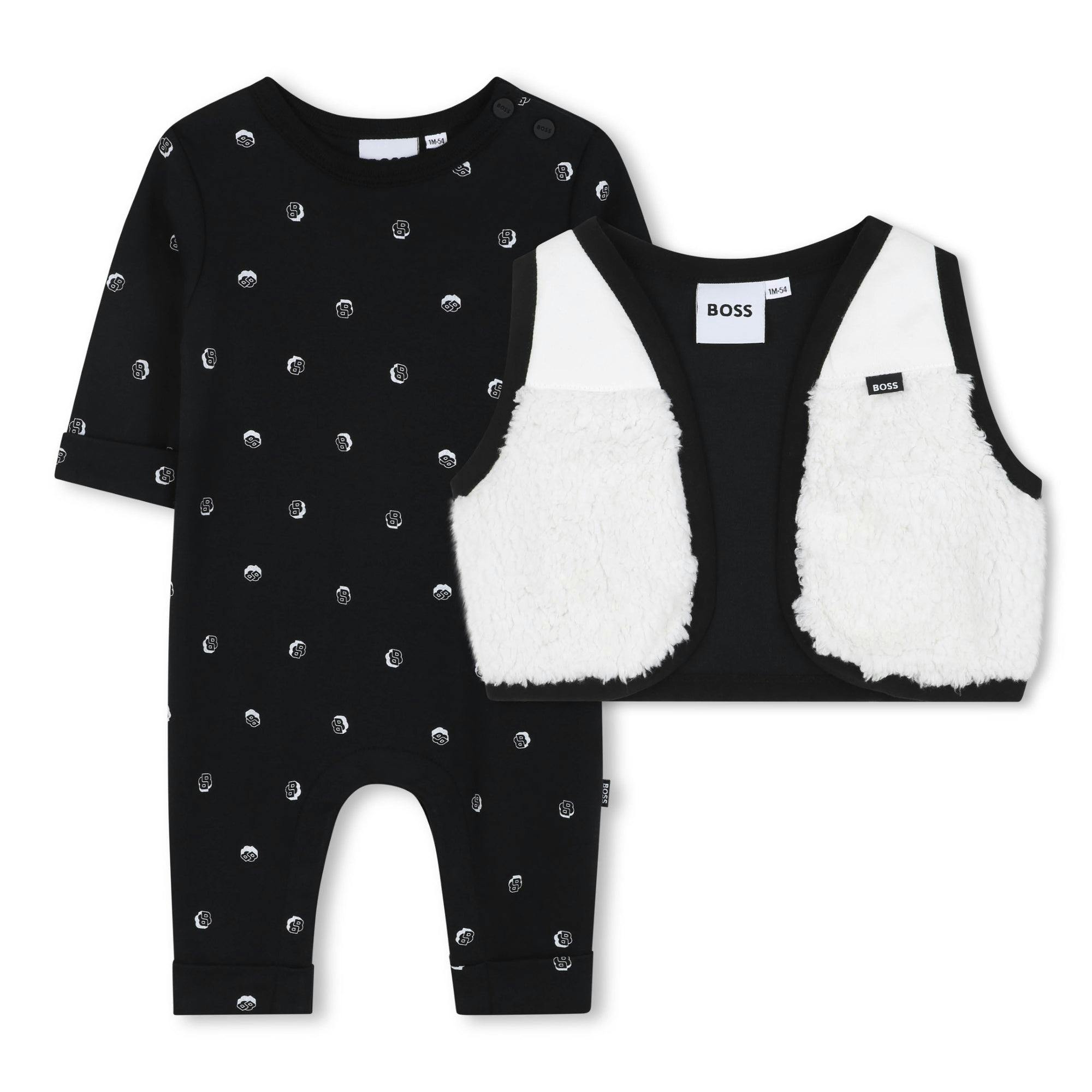 Kids Black Polka Dot Baby Romper and Vest Set