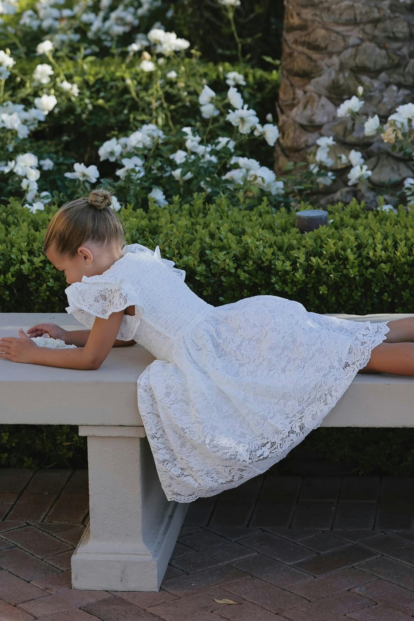 Mini Hattie Dress in White Lace