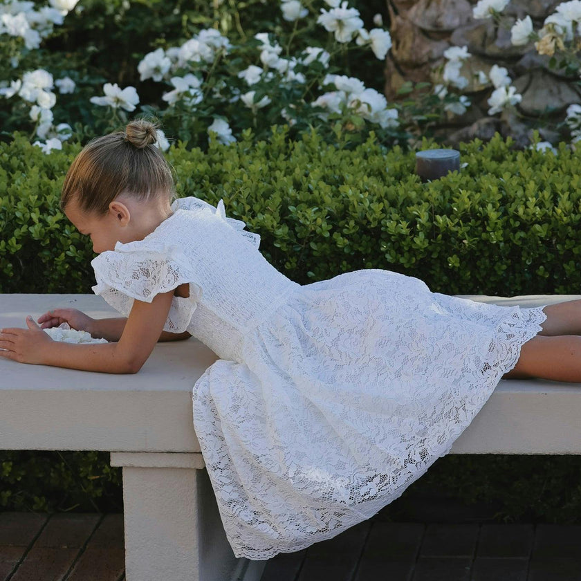 Mini Hattie Dress in White Lace