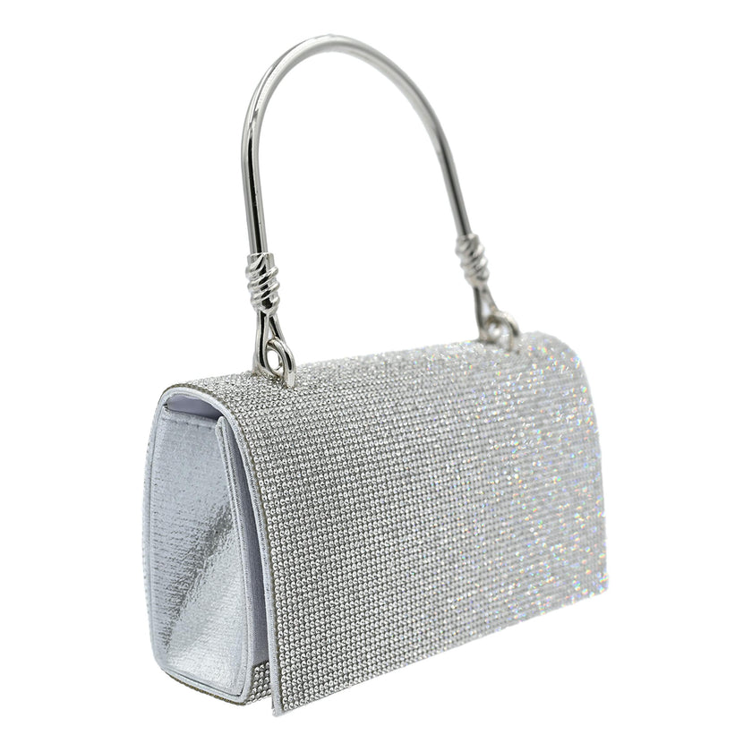 Silver Rhinestone Foldover Handbag