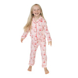 Bows & Santa - Knit Flame Resistant Kids Long Sleeve Coat Style with Pant