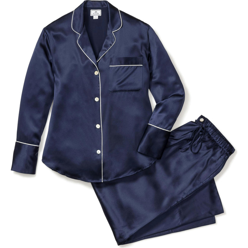 Women's Silk Pajama Set in Navy