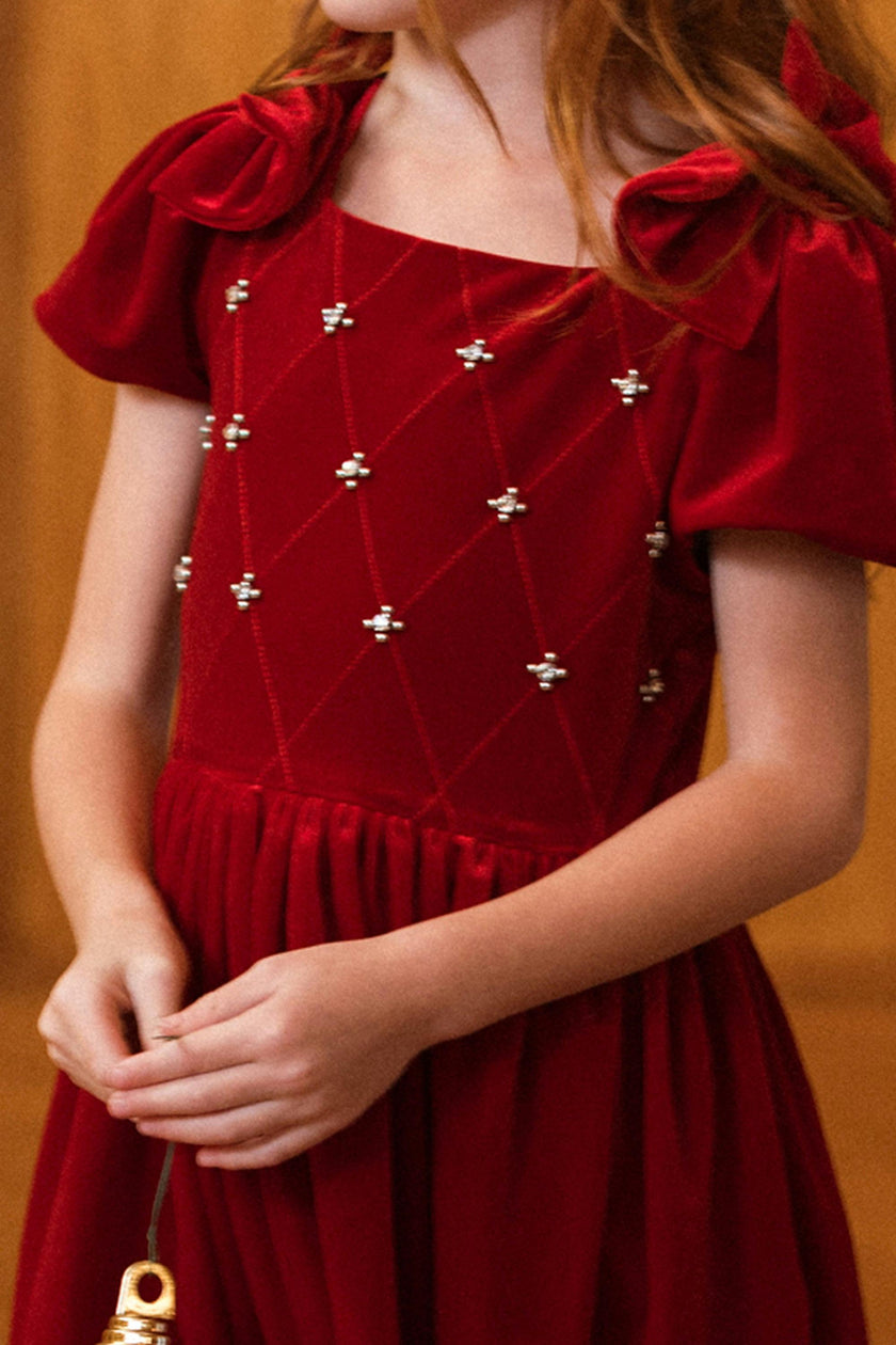 Mini Tiara Dress in Poinsettia Velvet