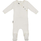 Boys Quilted Waffle Round Neck Long Sleeve Cross Buttoned Footie