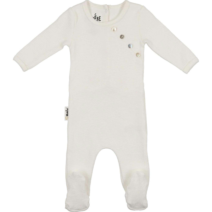 Boys Quilted Waffle Round Neck Long Sleeve Cross Buttoned Footie