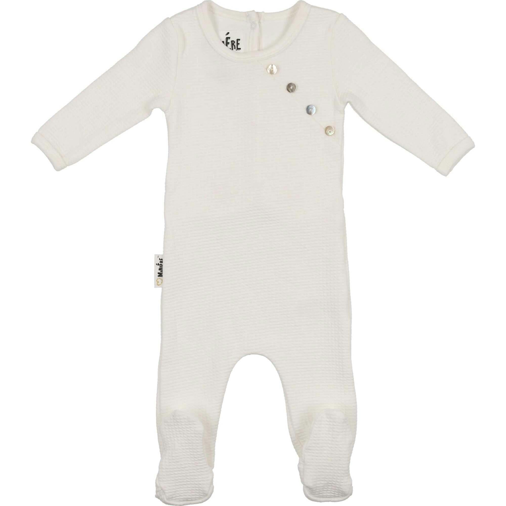 Boys Quilted Waffle Round Neck Long Sleeve Cross Buttoned Footie