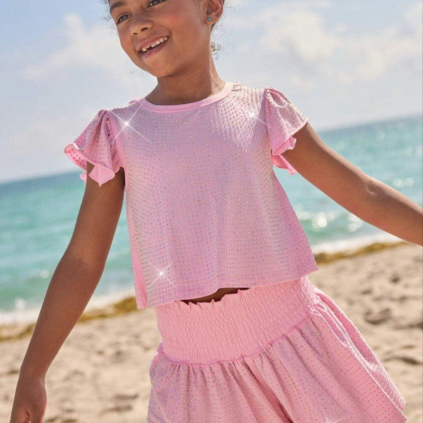 Pink Crystal Ruffle Short Set
