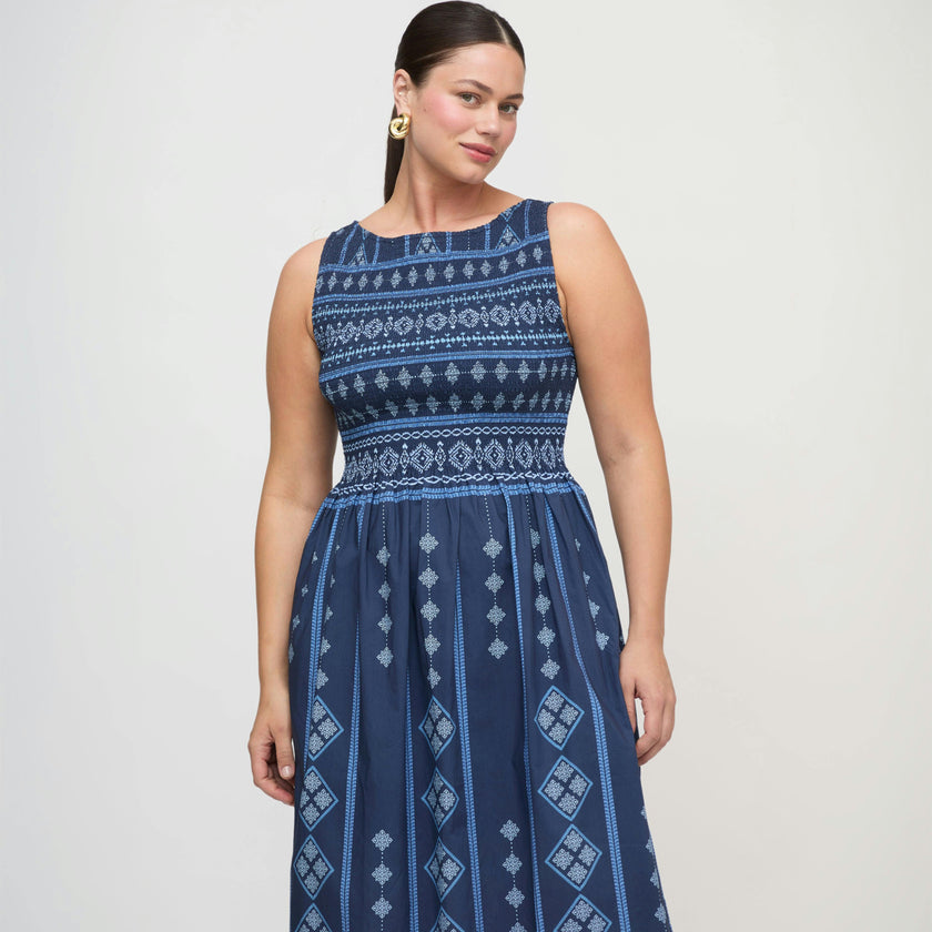 The Cosima Nap Dress - Navy Diamond Batik