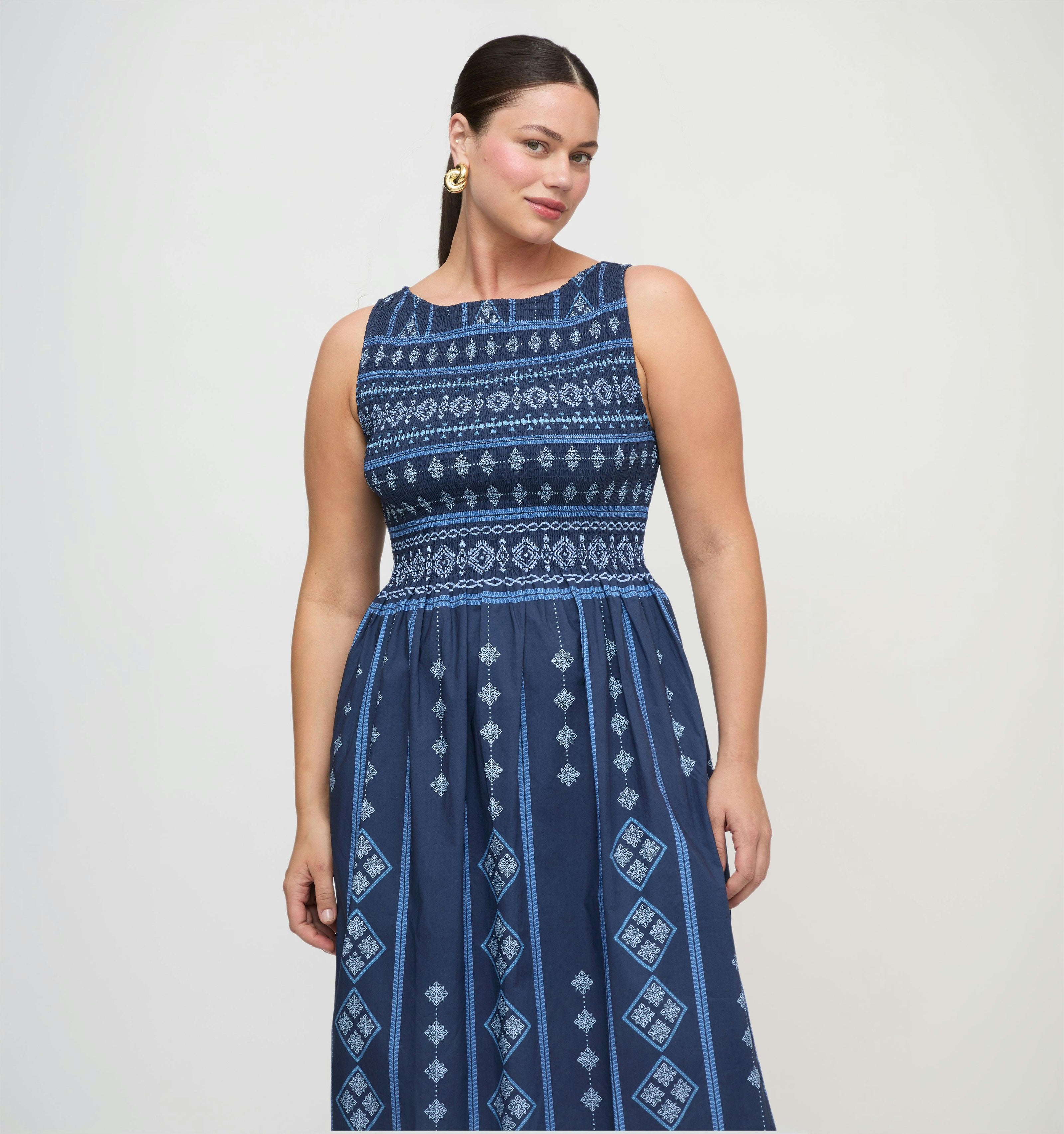 The Cosima Nap Dress - Navy Diamond Batik