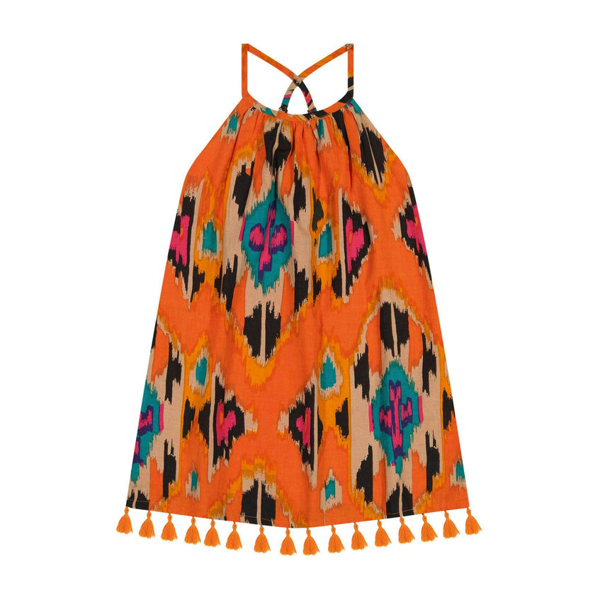 Mini Chantal Girls Dress Fiesta Sunset Ikat, orange
