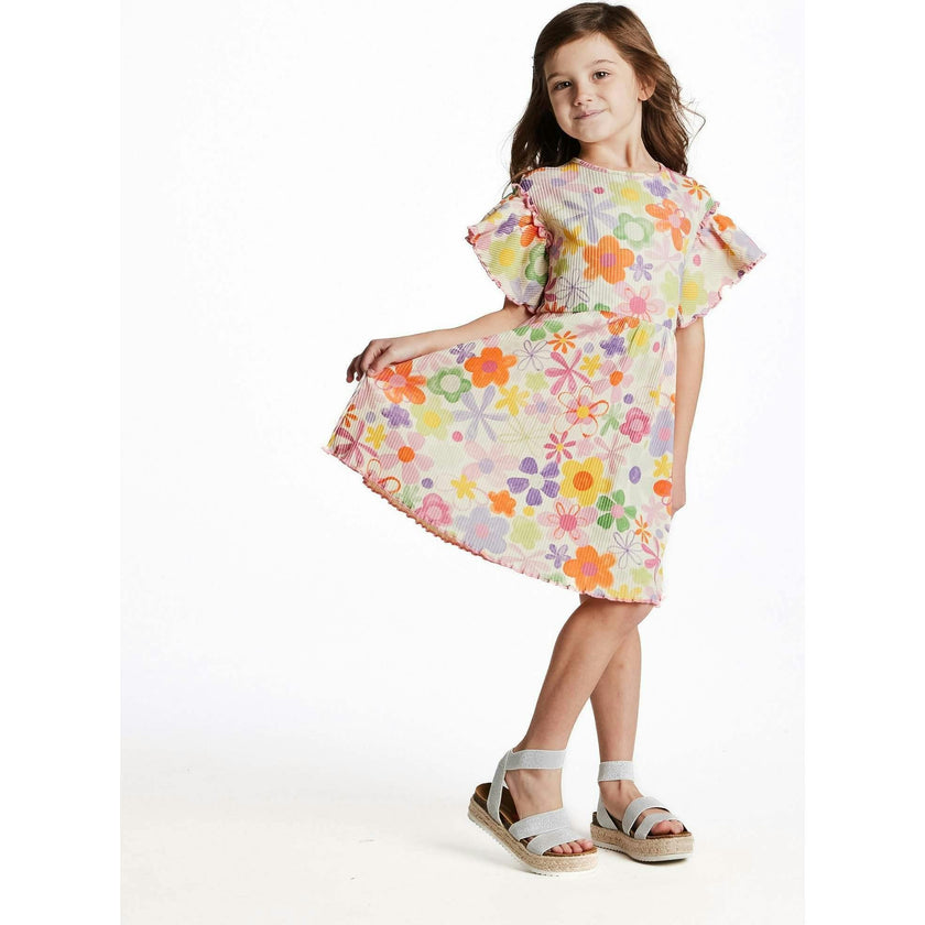 Girls Printed Rib Dress | Multicolor Floral