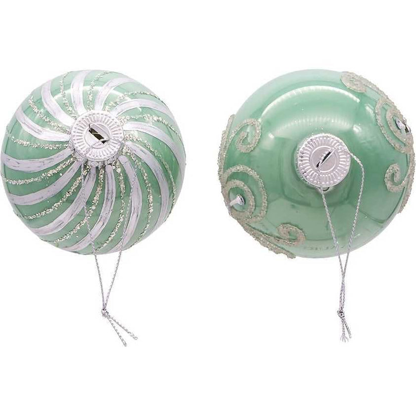 80MM Silver and Pale Aqua Embellished Ball Ornaments