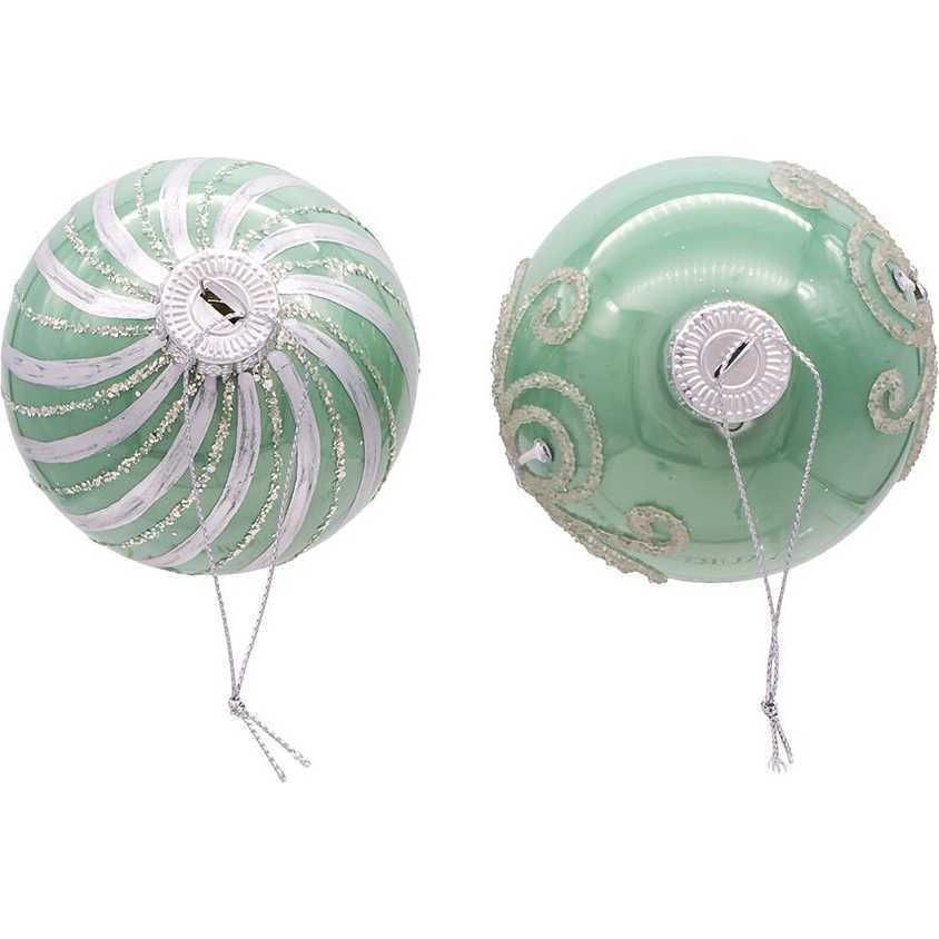 80MM Silver and Pale Aqua Embellished Ball Ornaments