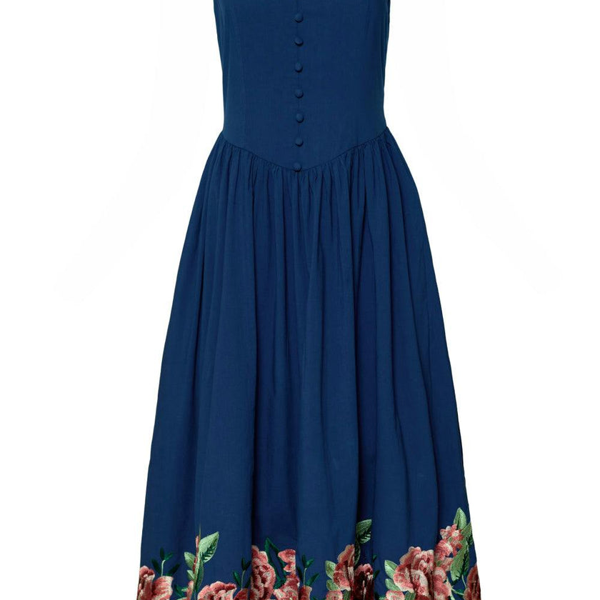 Clarissa Dress in Midnight with Red Flowers