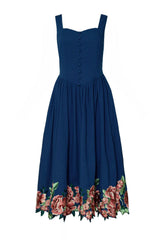 Clarissa Dress in Midnight with Red Flowers