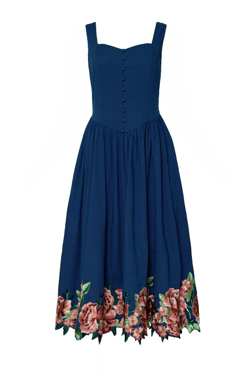 Clarissa Dress in Midnight with Red Flowers