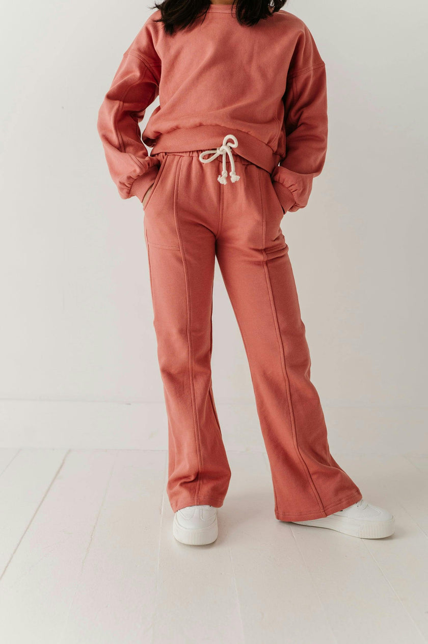Girls Terry Wide Leg Pants in Old Rose
