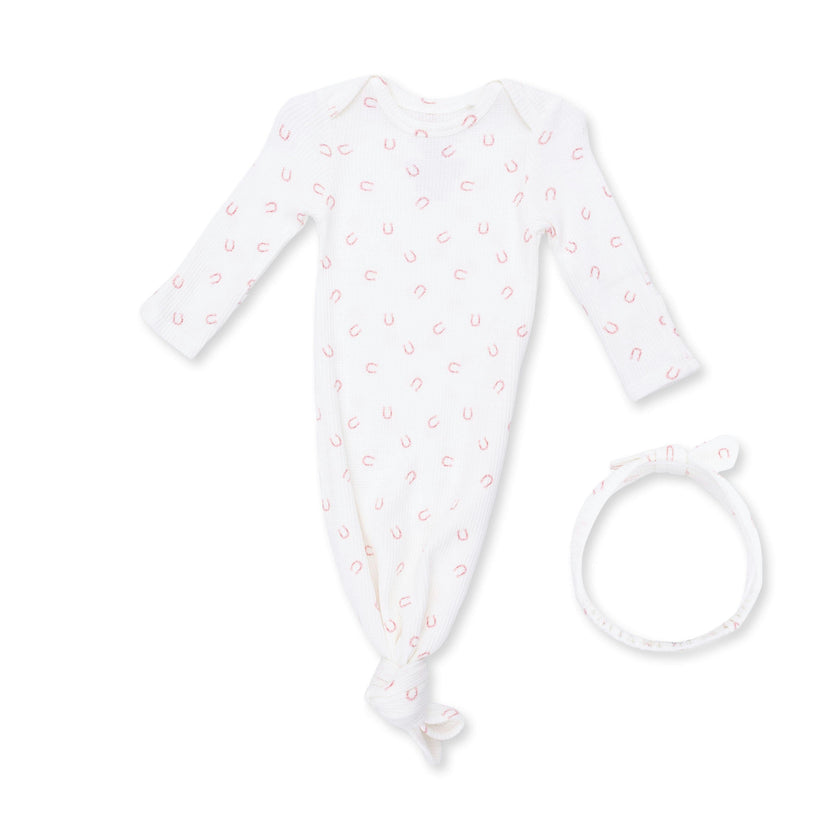 Little Horseshoes Pink - Knotted Gown and Knot Headband