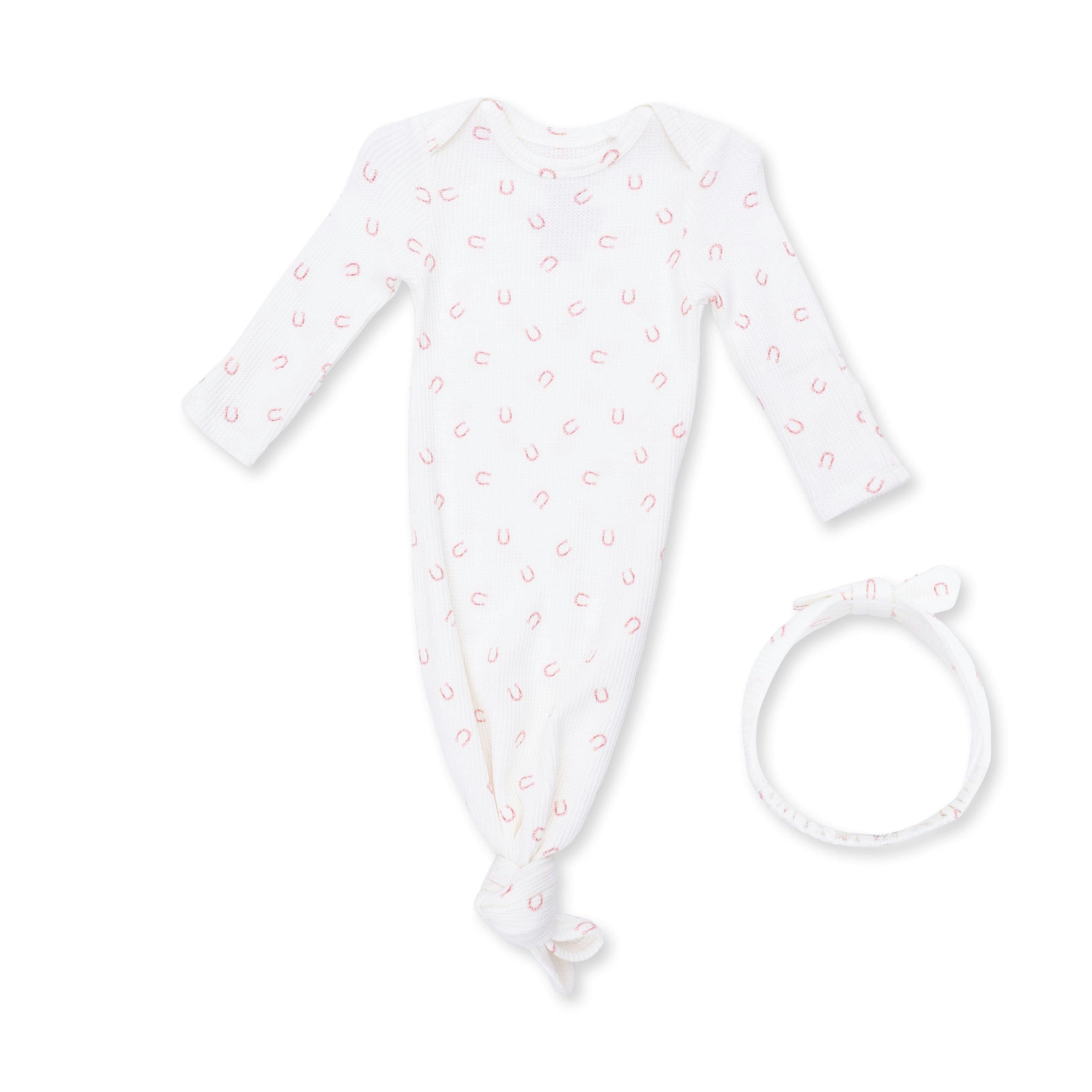 Little Horseshoes Pink - Knotted Gown and Knot Headband