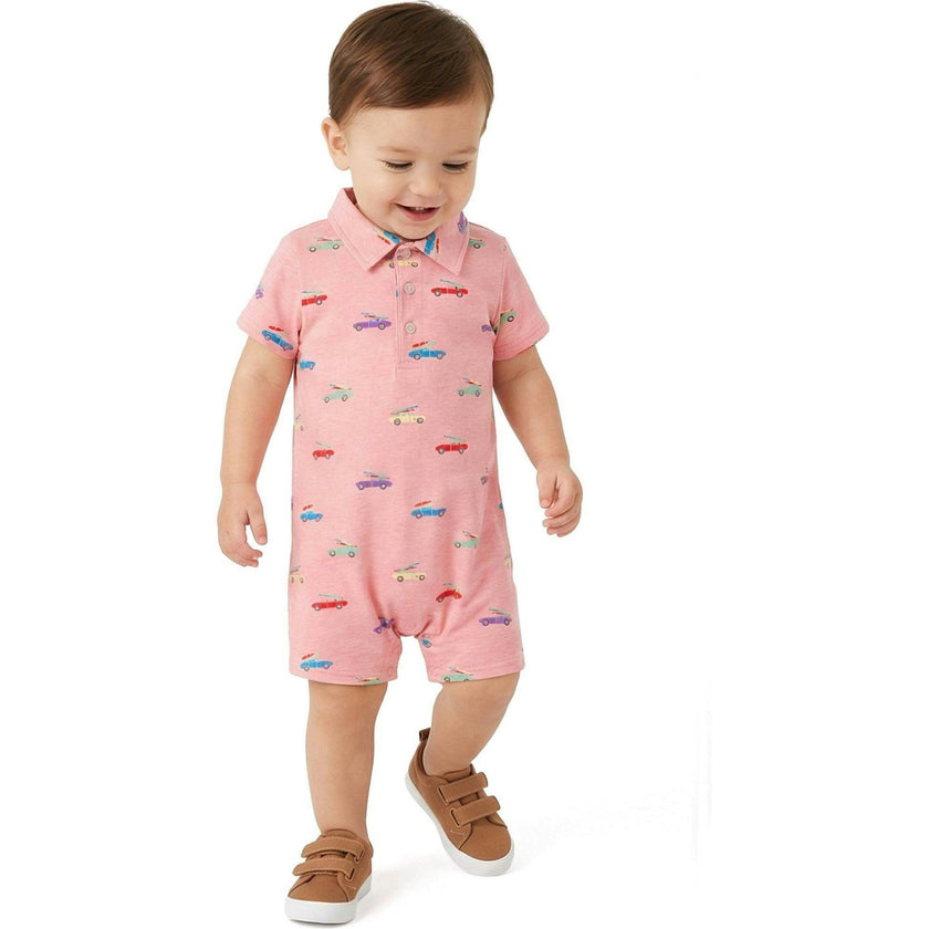 Infant Boys Polo Romper | Coral Cars