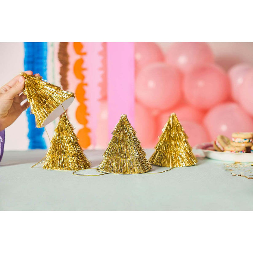 Packed Party Golden Girl Mini Gold Fringe Party Hats Set of 4 - Metallic Gold Fringe Mini Hats with Elastic Strap for Birthdays and Celebrations, One Size