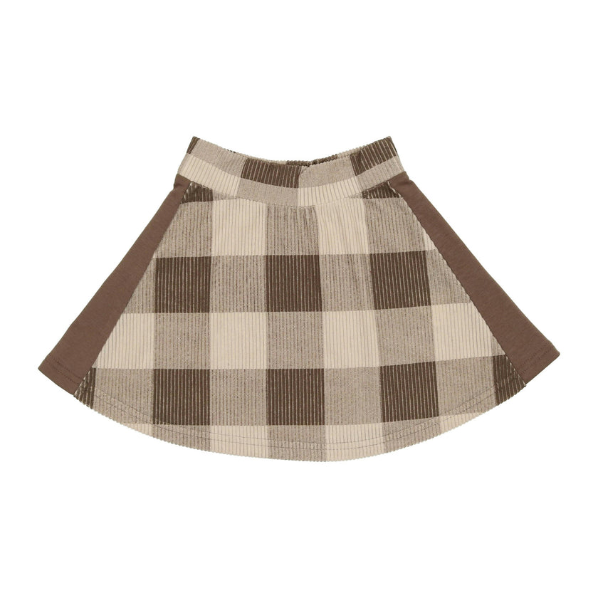Corduroy Plaid Panel Solid Side A-Line Short Skirt