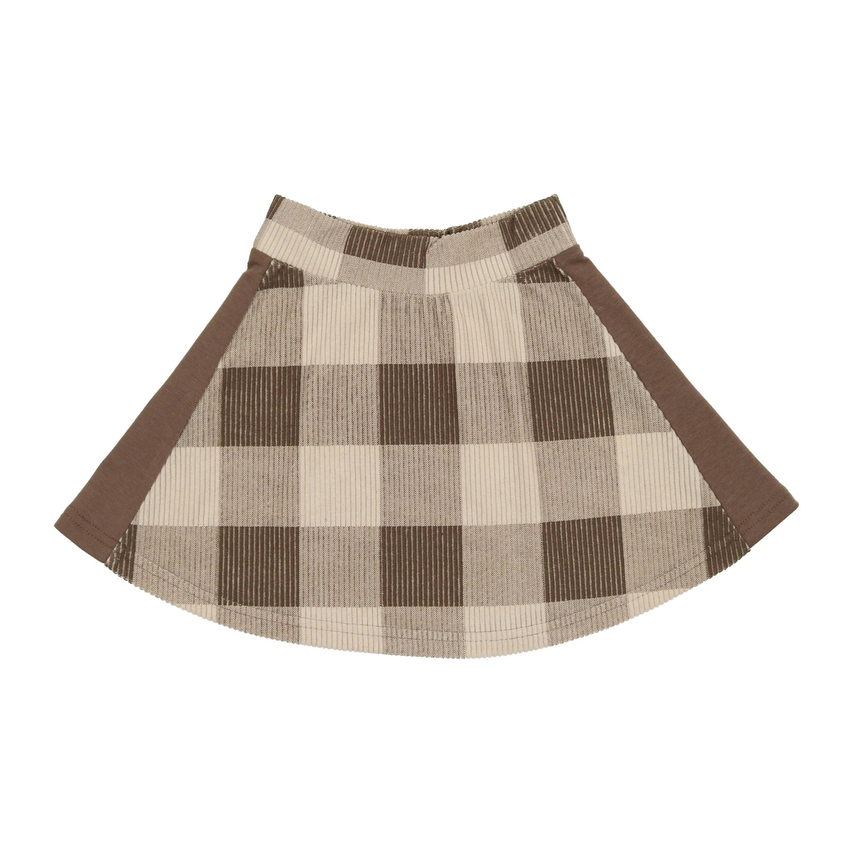 Corduroy Plaid Panel Solid Side A-Line Short Skirt
