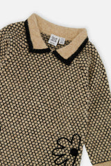 Knit Dress With Collar Beige And Black