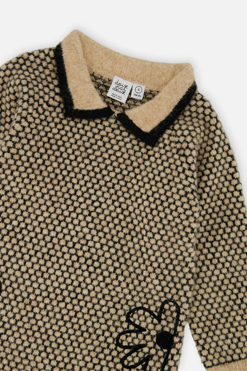 Knit Dress With Collar Beige And Black