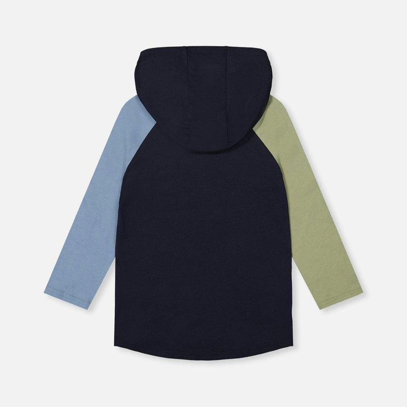 Raglan Hooded T-Shirt Dark Blue and Green