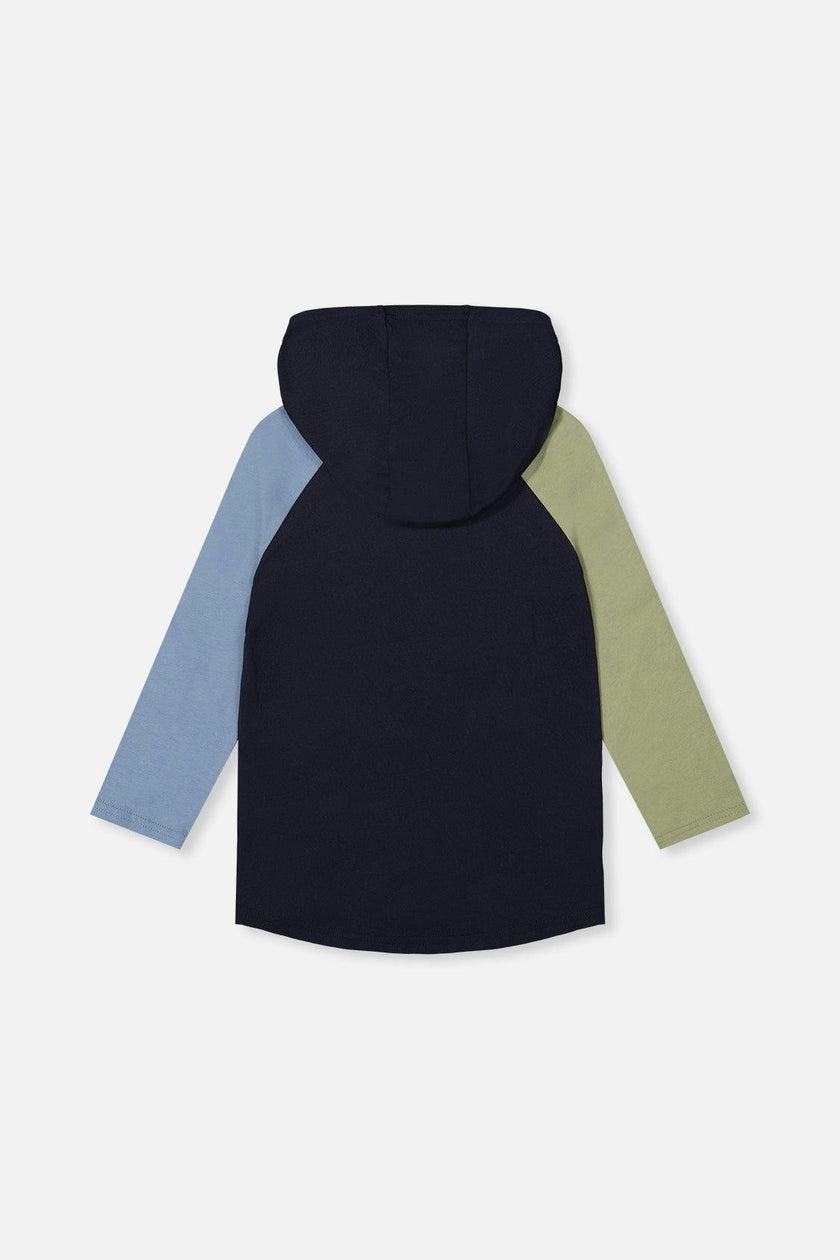 Raglan Hooded T-Shirt Dark Blue and Green