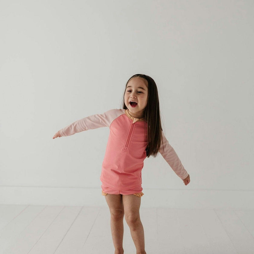 Girl's Zip Rash Guard Swimsuit