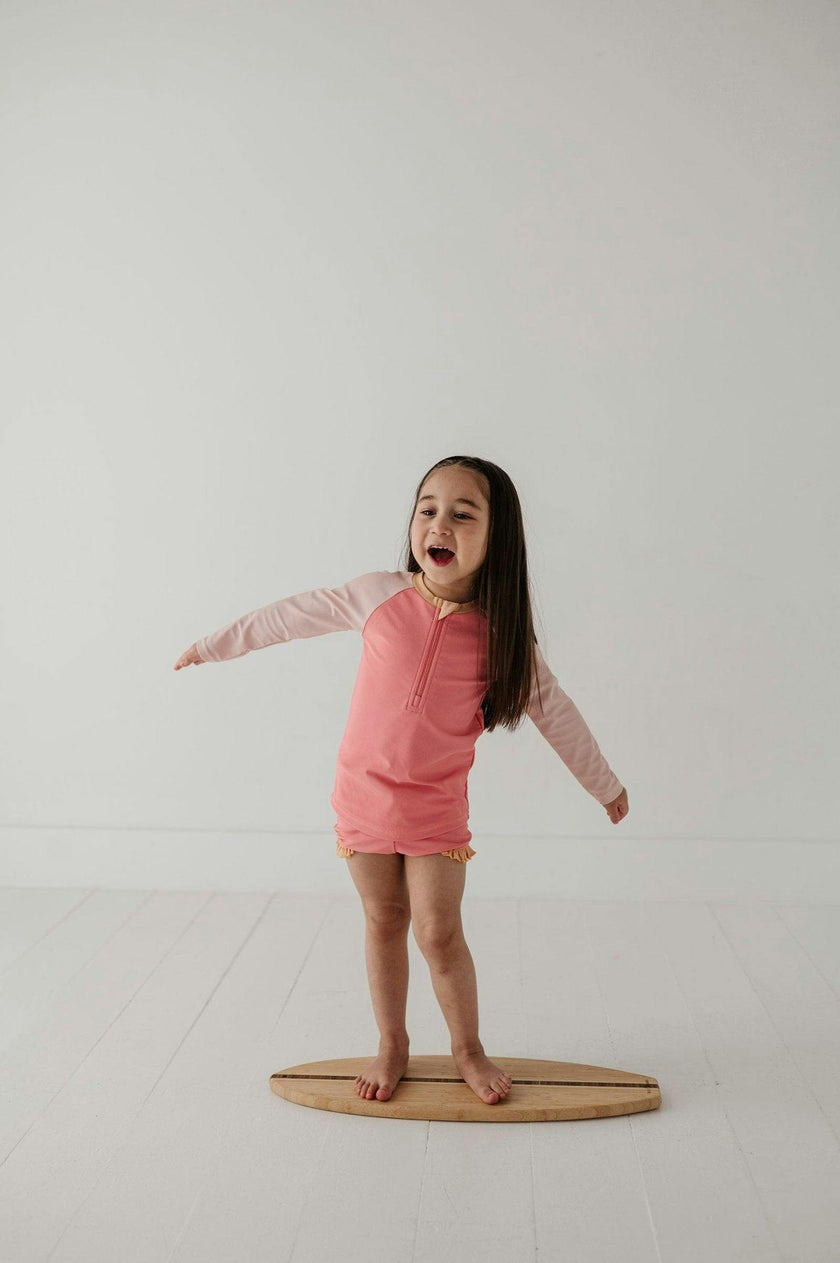 Girl's Zip Rash Guard Swimsuit