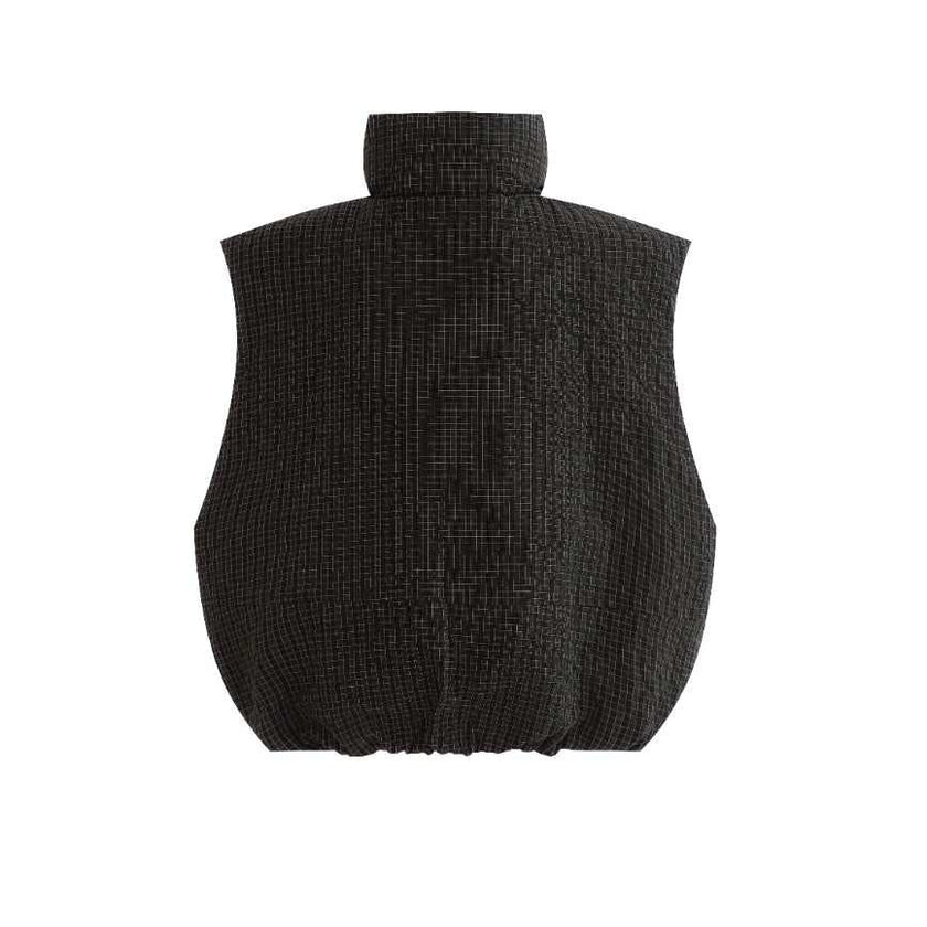 Black Grid-Pattern Quilted Vest