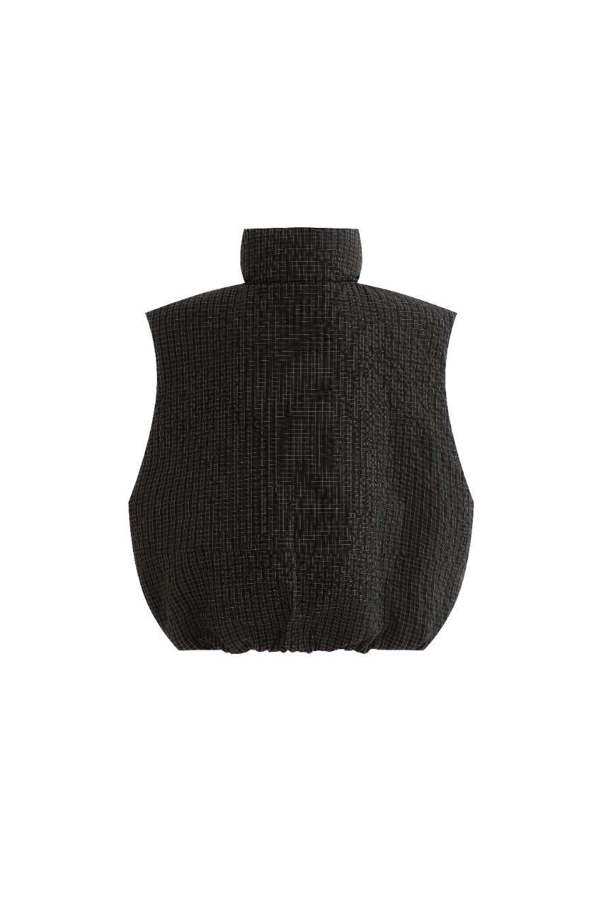 Black Grid-Pattern Quilted Vest