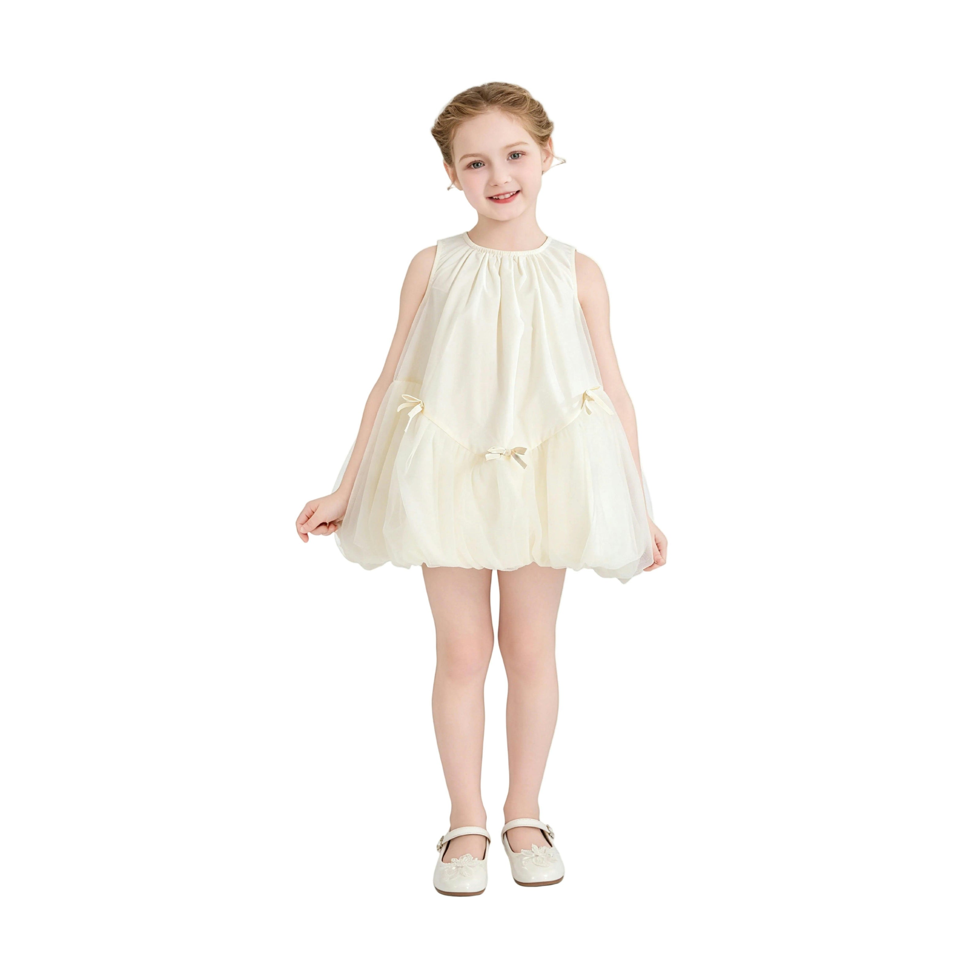 Cream Marielle Layered Bow Tulle Dress