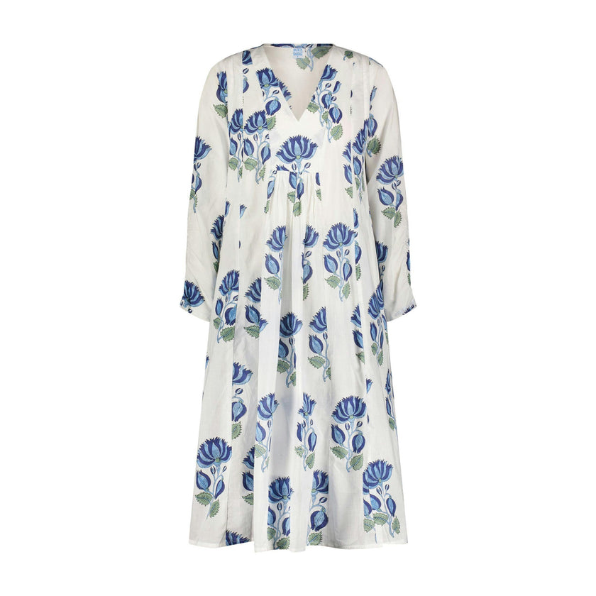 St Barth Womens Kaftan Blue Lotus Block Print, Blue Lotus Block Print