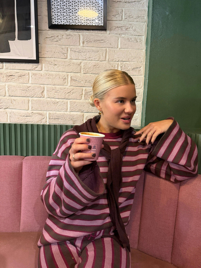 women's cotton sweater - berry stripes