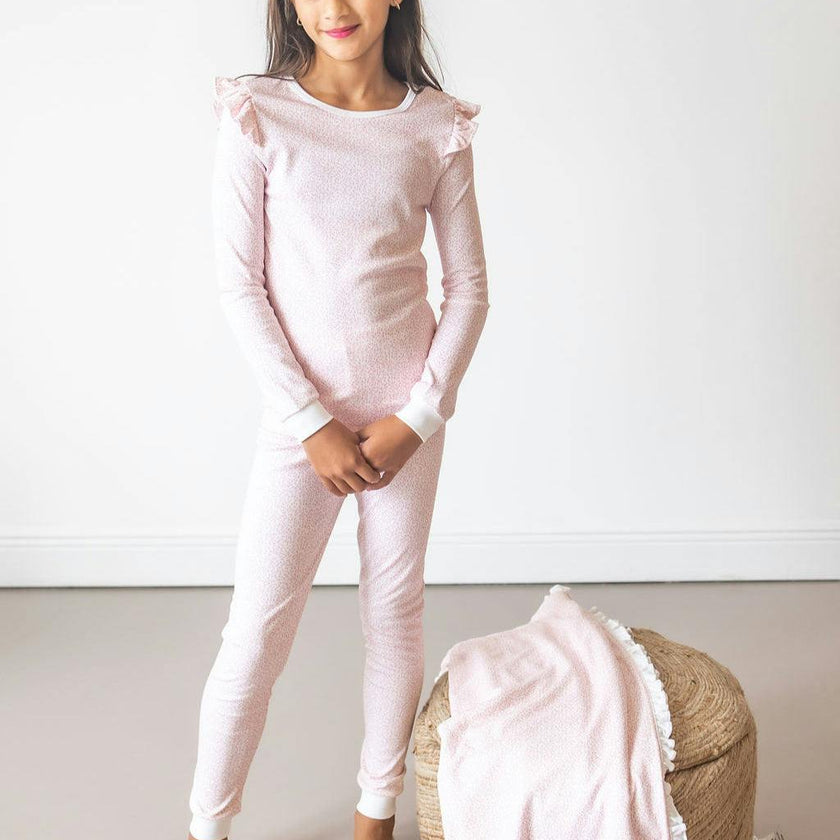 Pink Leaves Pima Long Pajama Set