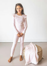 Pink Leaves Pima Long Pajama Set