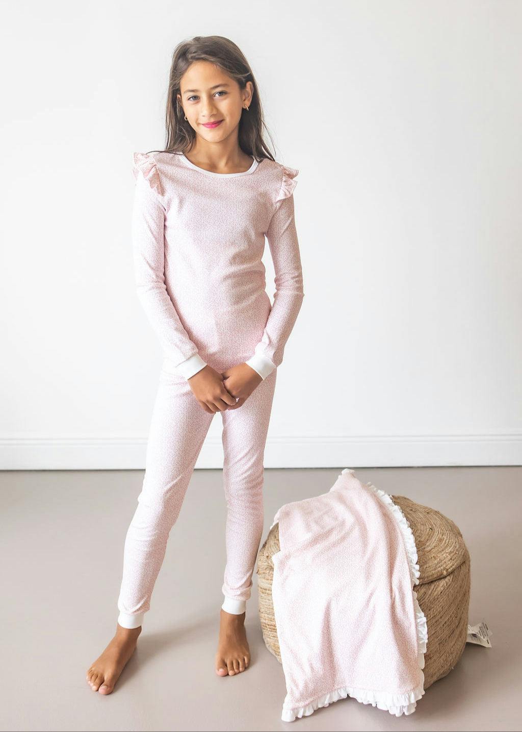 Pink Leaves Pima Long Pajama Set