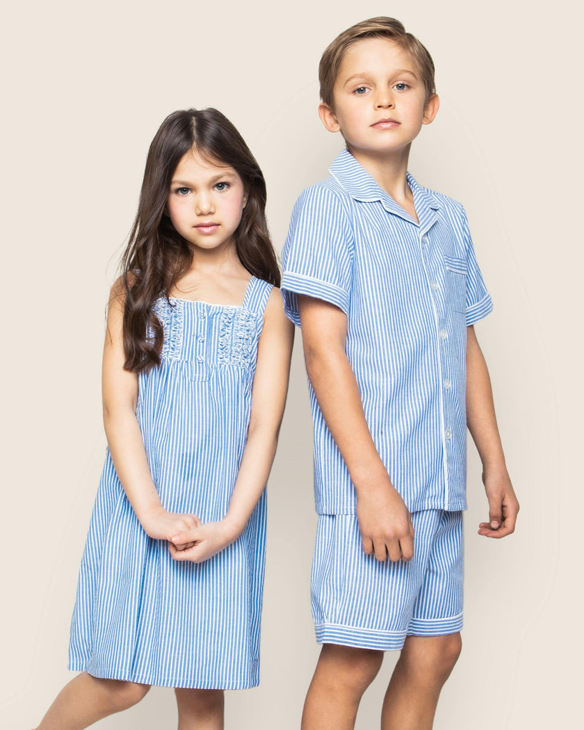 Kid's Twill Pajama Short Set in French Blue Heritage Stripe
