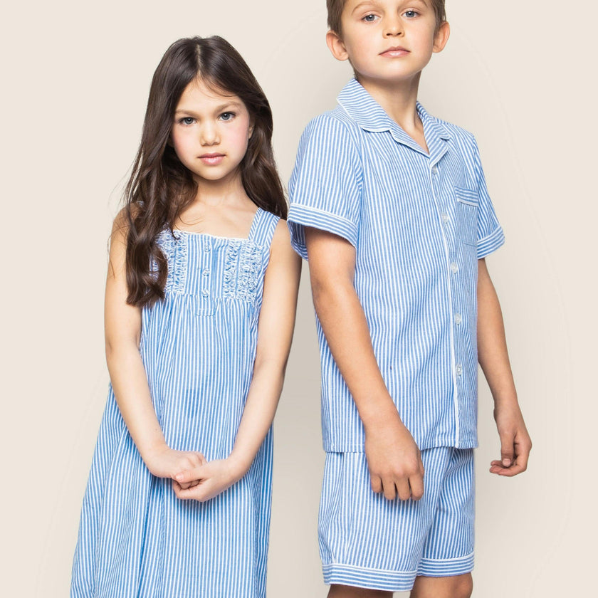 Girl's Twill Charlotte Nightgown in French Blue Heritage Stripe