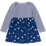 Babys Mix Print 2-Tone Long Sleeve Skirt Dress, Blue