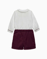 The Rupert Smocked Set in White/Burgundy