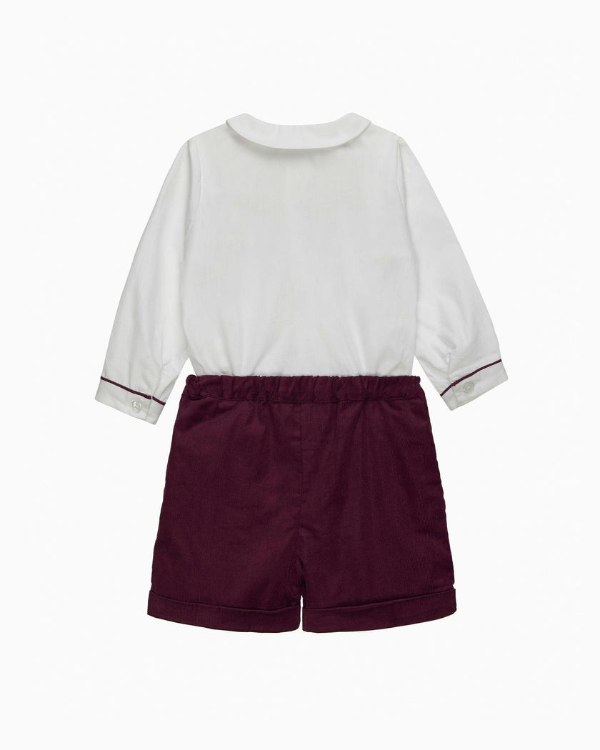 The Rupert Smocked Set in White/Burgundy