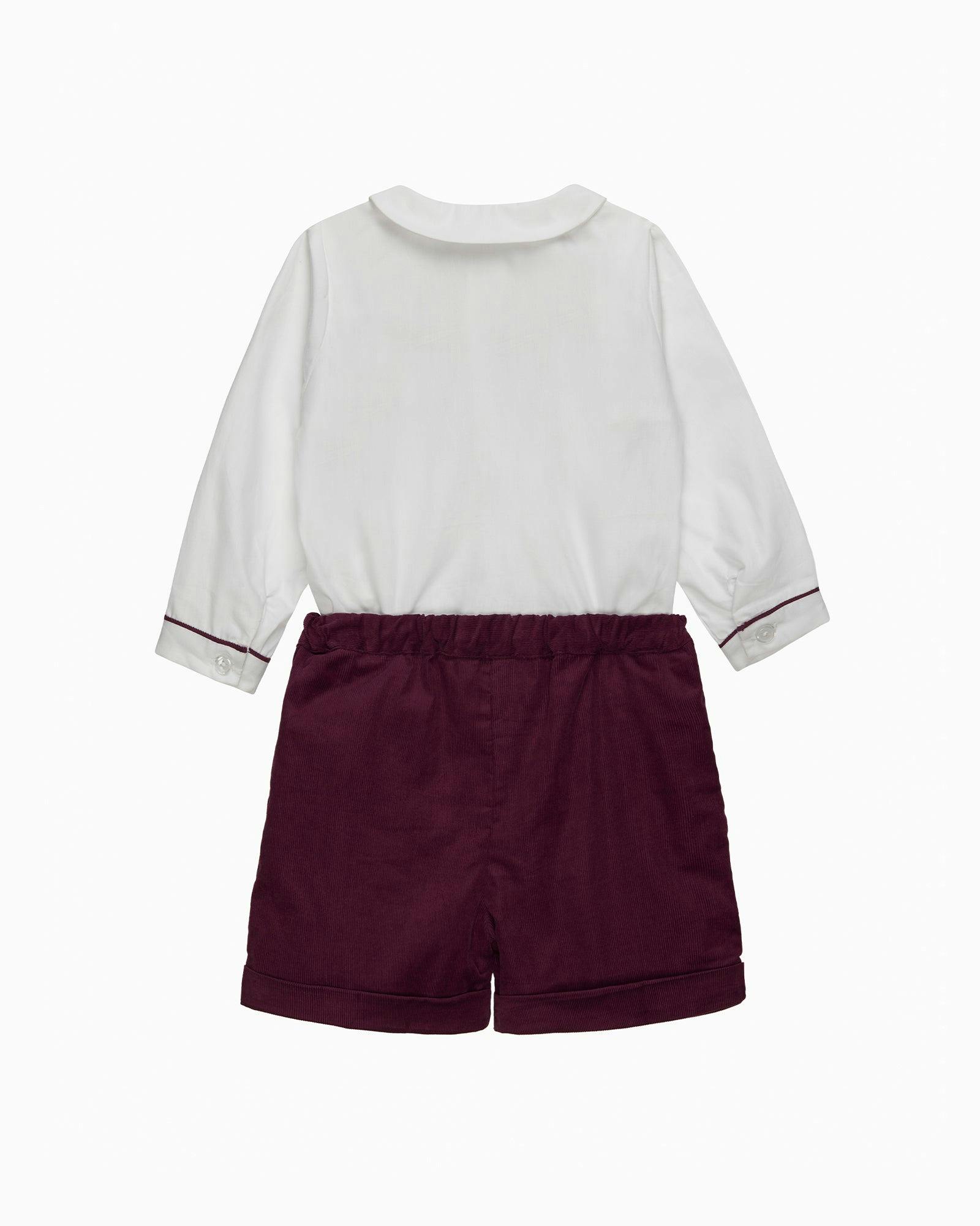 The Rupert Smocked Set in White/Burgundy