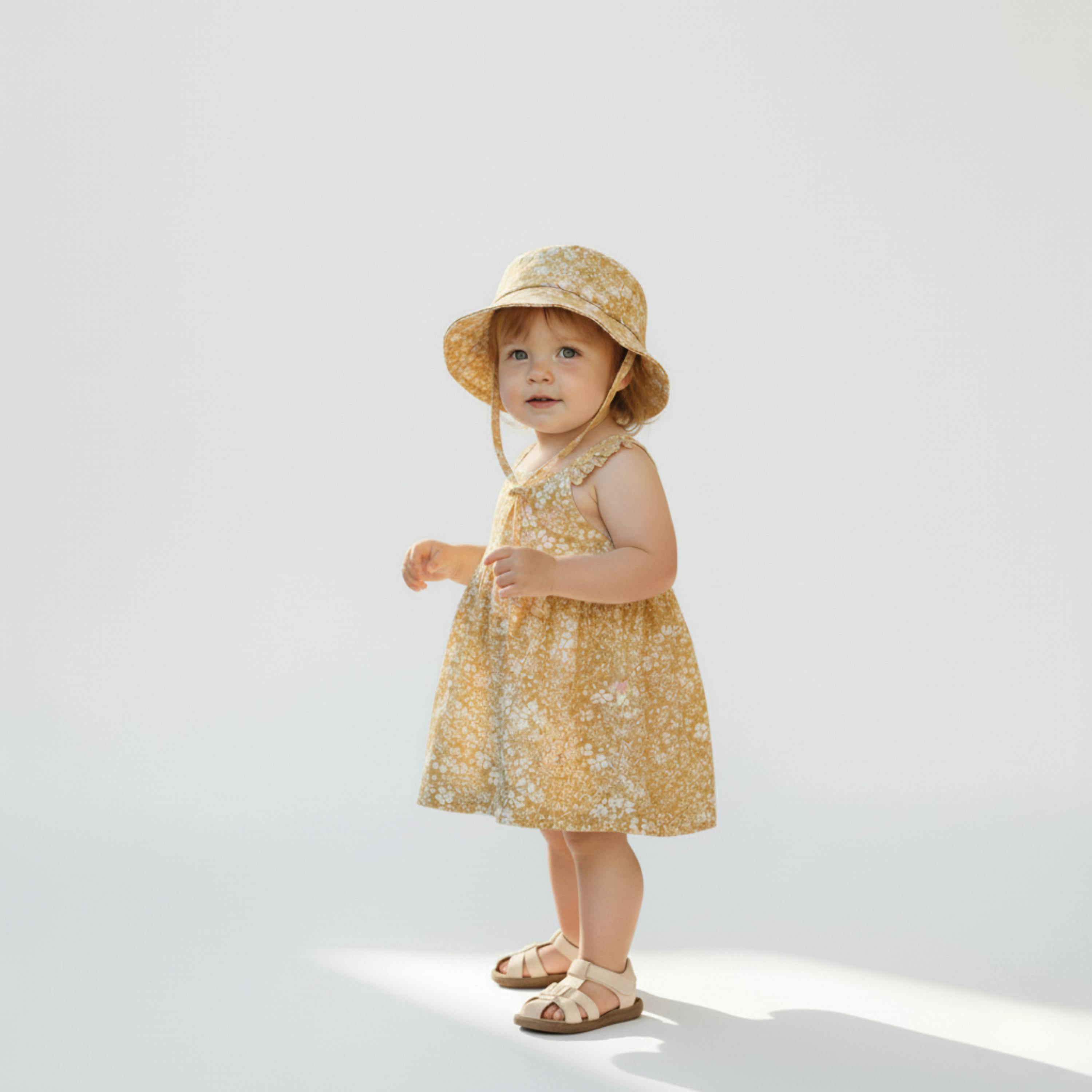 Organic Bucket Sun Hat - Yellow Blossom